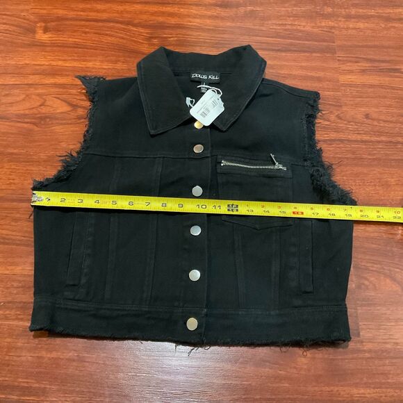 NWTs Dolls Kill Cropped Black Denim Jacket Women's Size Large Goth Grunge - Picture 7 of 10